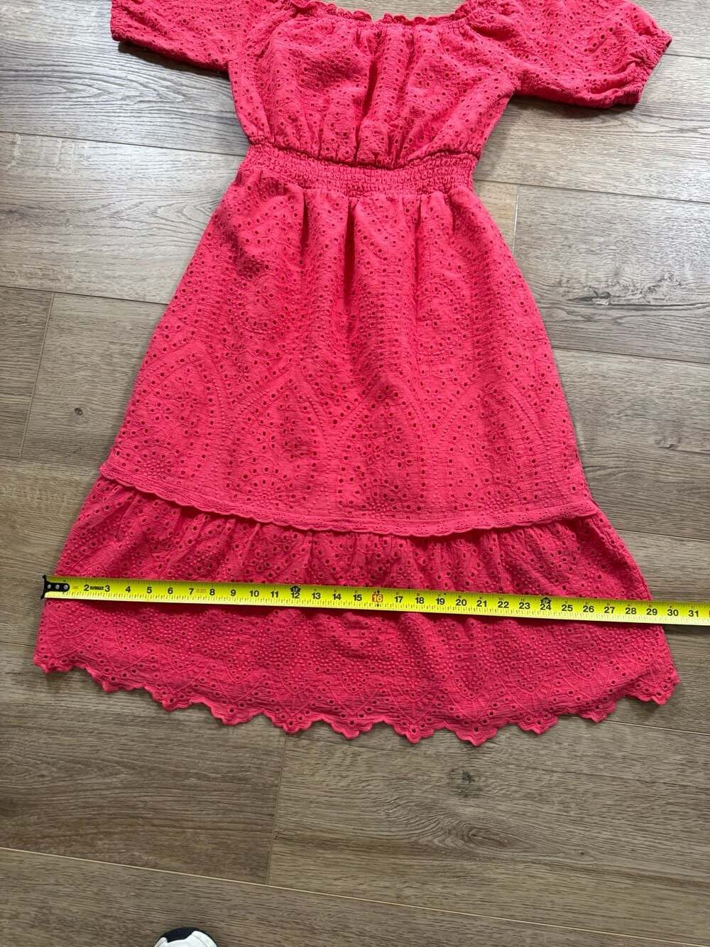 Betsey Johnson Paradise Pink Eyelet Off Shoulder Midi Dress Large Cottagecore - Picture 9 of 16